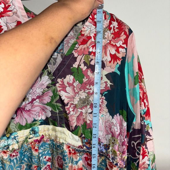 Johnny Was New Medium Gigi Patchwork Dress $398 Patchwork Bohemian Bell Sleeve - Picture 13 of 16